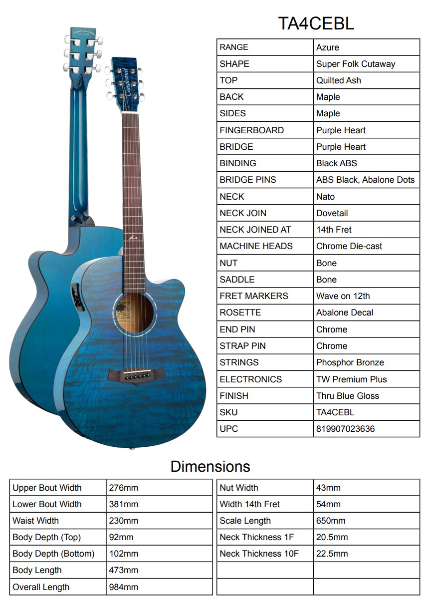 Guitarra Semi-Acústica - Tanglewood TA4CEBL - Image 5