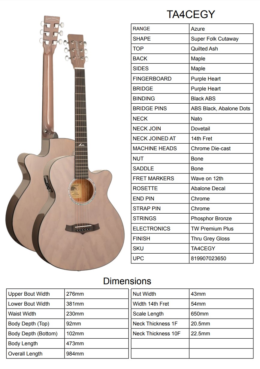 Guitarra Semi-Acústica - Tanglewood TA4CEGY - Image 4