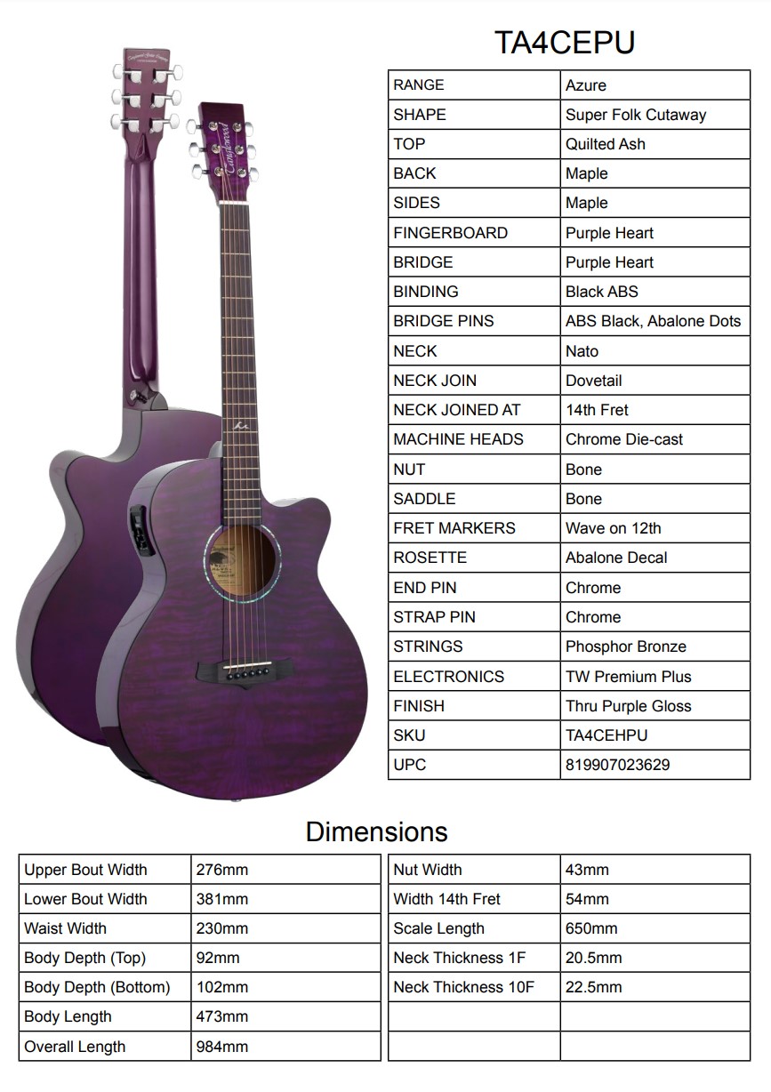 Guitarra Semi-Acústica - Tanglewood TA4CEPU - Image 4